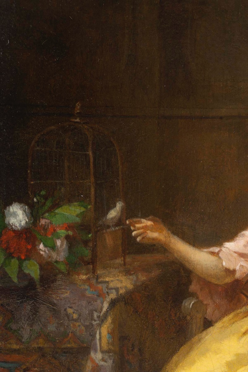 Eugène Accard (1826 - 1888) - Woman With A Bird, 1858-photo-3