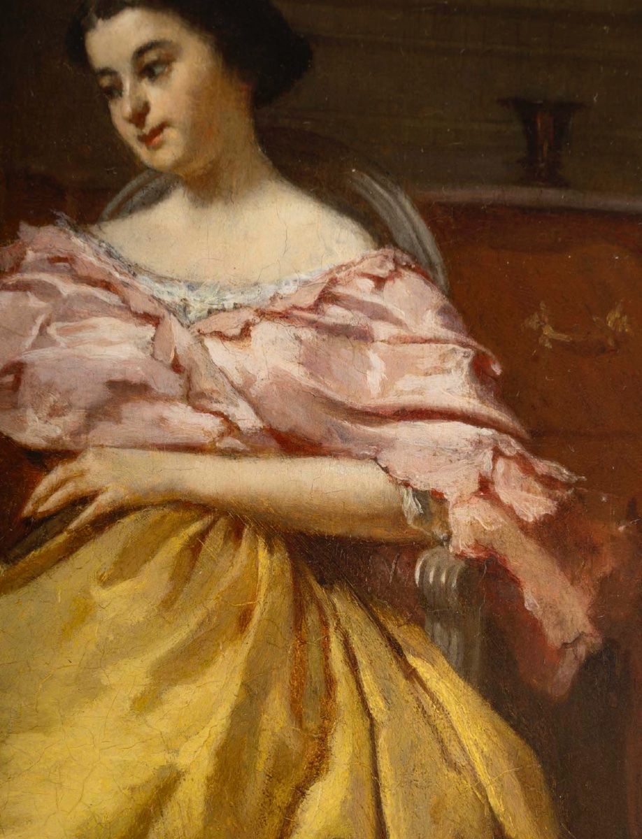 Eugène Accard (1826 - 1888) - Woman With A Bird, 1858-photo-1