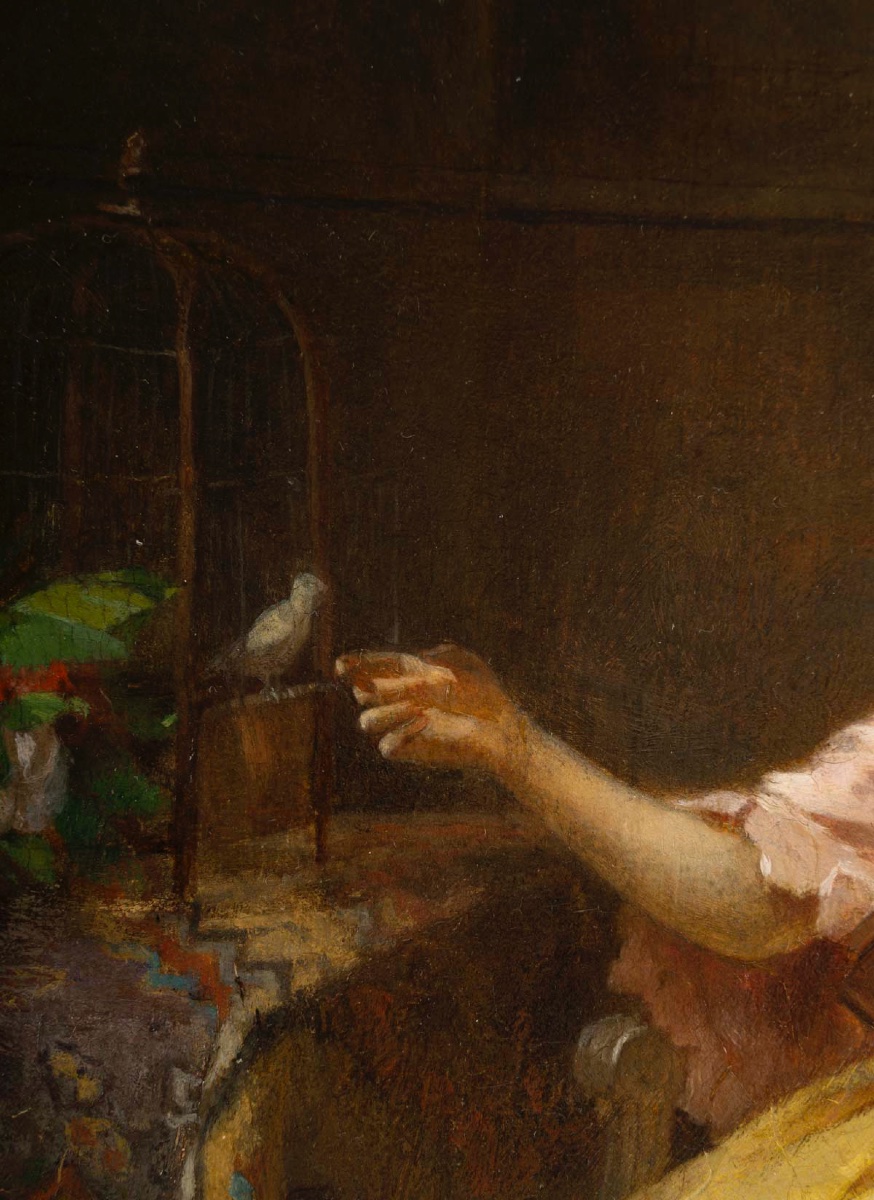Eugène Accard (1826 - 1888) - Woman With A Bird, 1858-photo-2