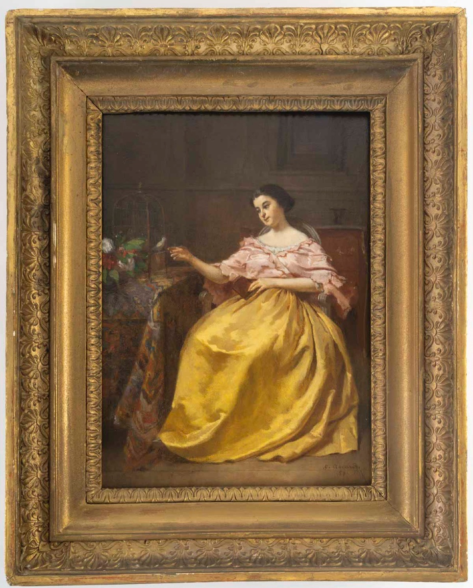 Eugène Accard (1826 - 1888) - Woman With A Bird, 1858-photo-5