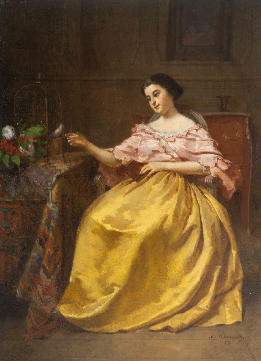 Eugène Accard (1826 - 1888) - Woman With A Bird, 1858