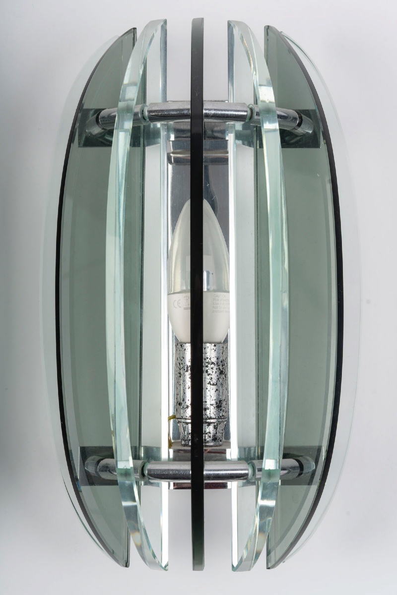 Paire d’appliques murales italiennes vintage de Veca  en verre épais et chrome- Années 60 -70-photo-4