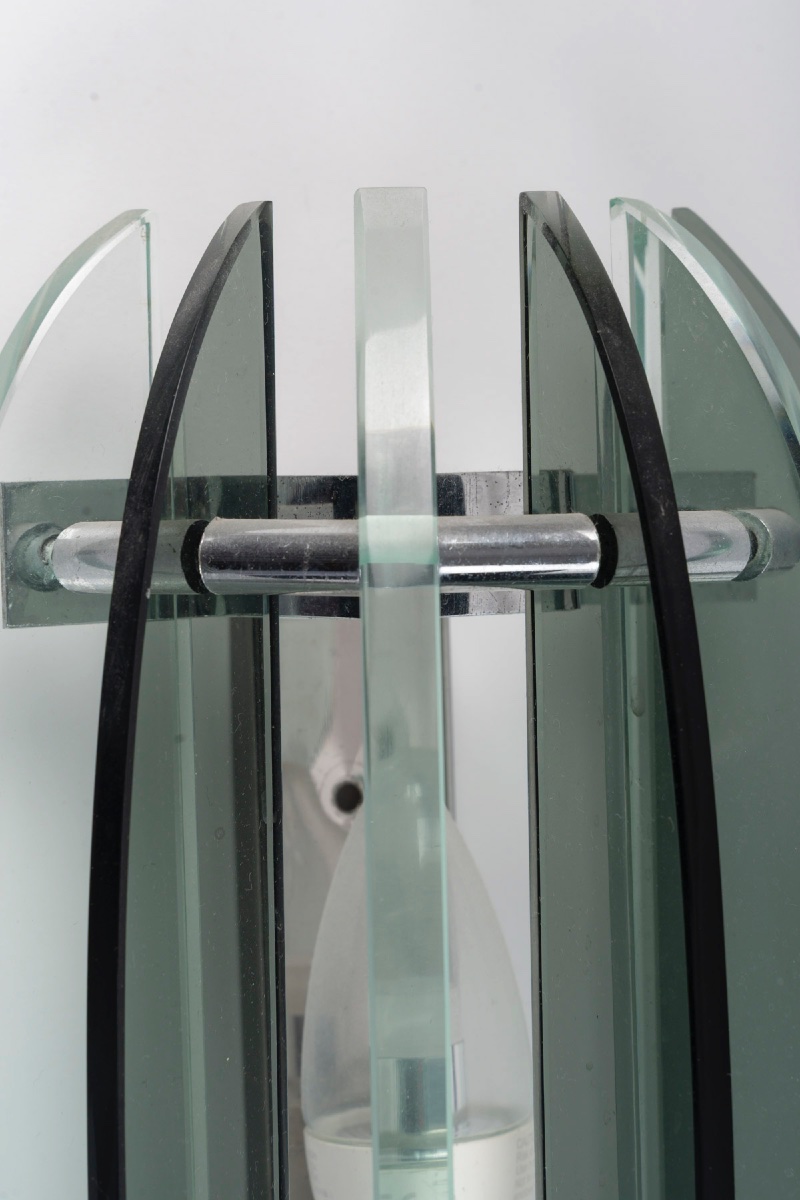 Paire d’appliques murales italiennes vintage de Veca  en verre épais et chrome- Années 60 -70-photo-3