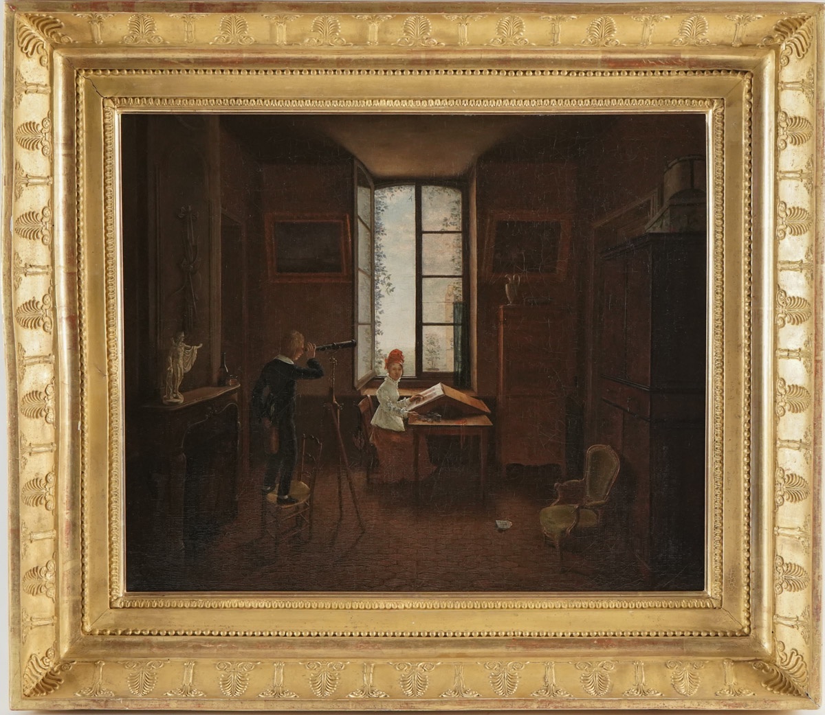 Théophile BEHAEGHEL (1795 -1858) - Scène d’intérieur, le jeu de l’art, circa 1820-photo-2