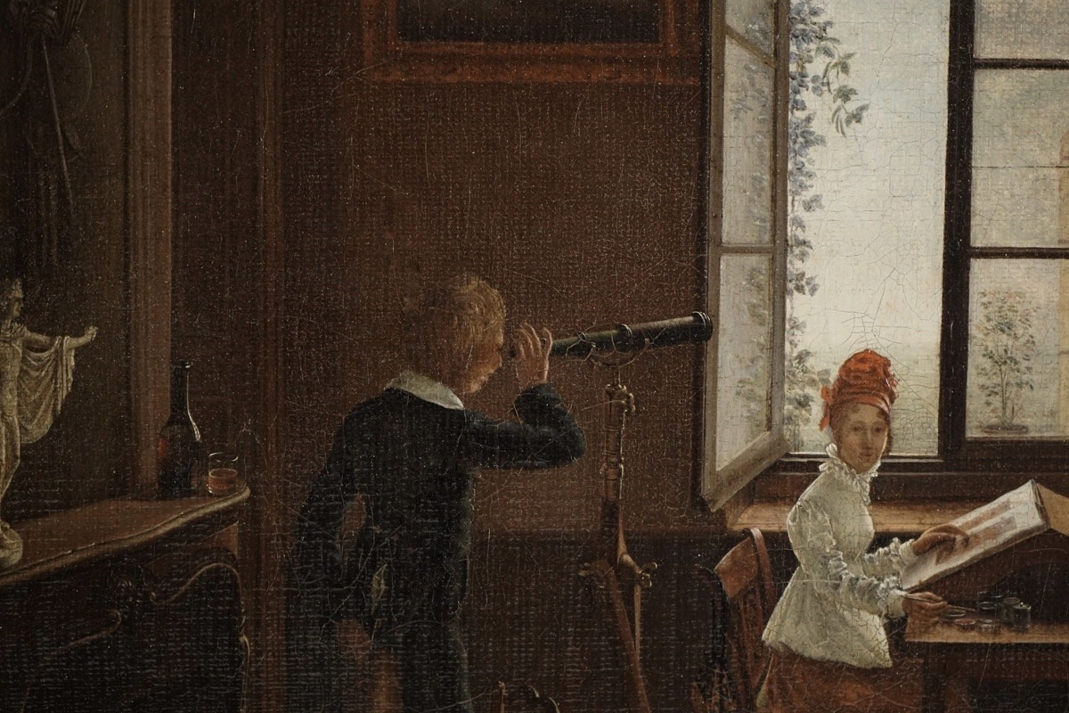 Théophile BEHAEGHEL (1795 -1858) - Scène d’intérieur, le jeu de l’art, circa 1820-photo-1