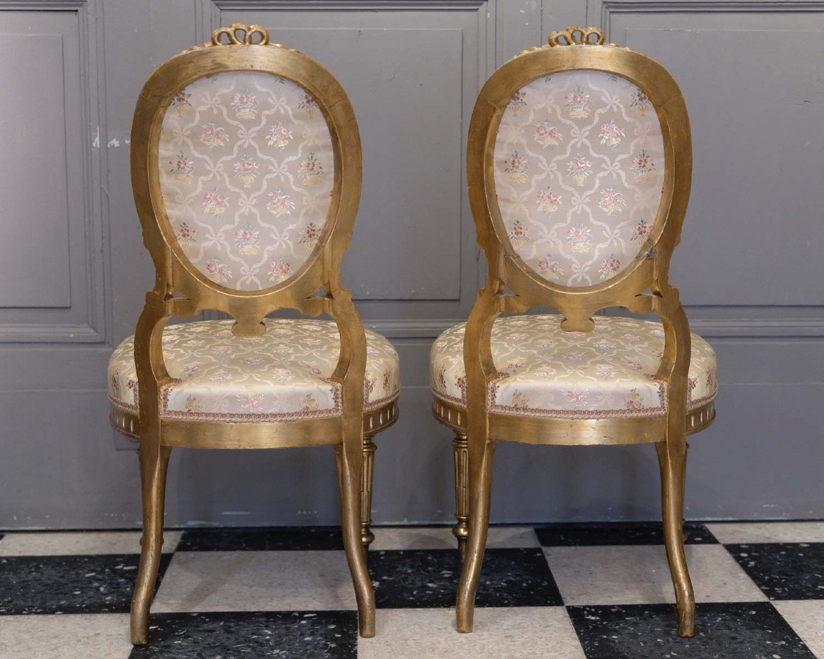 Deux petites chaises de musicien en bois doré  sculpté- Travail italien du XIXème siècle.-photo-3