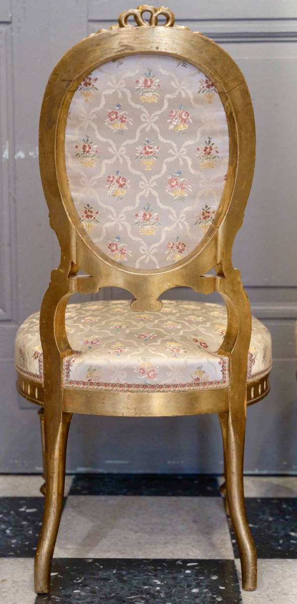 Deux petites chaises de musicien en bois doré  sculpté- Travail italien du XIXème siècle.-photo-1