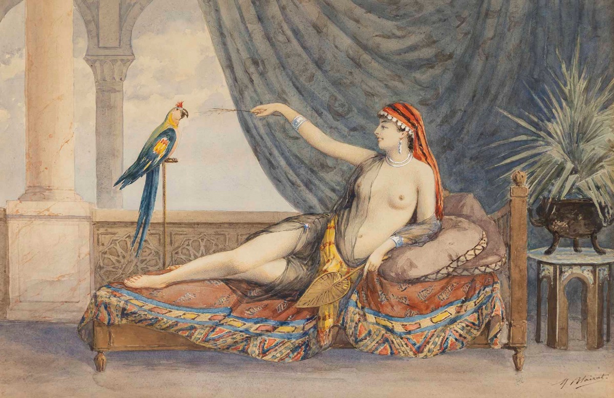 Marcel BLAIRAT (1849-1891)  L’odalisque au perroquet
