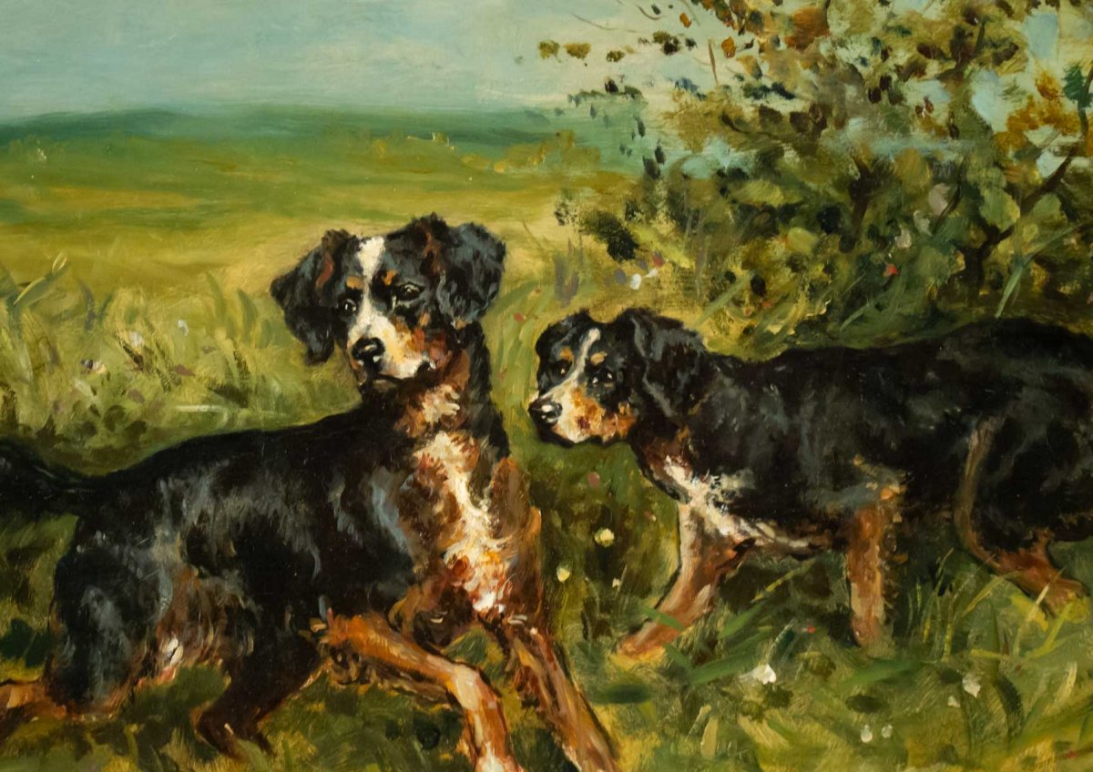 Charles Olivier de PENNE (Paris, 1831 – Marlotte, 1897) - Chiens à l’arrêt.-photo-4