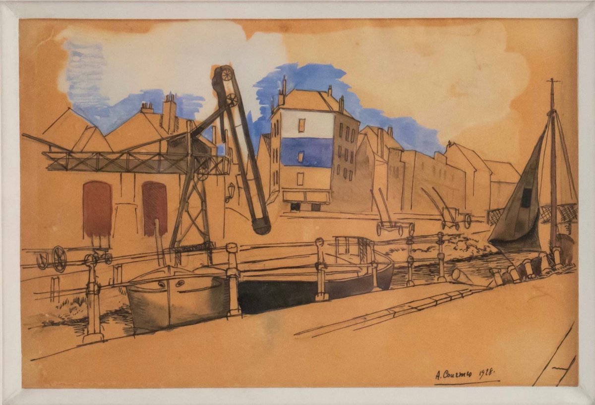 Alfred COURMES ( 1898 - 1993) -Paris, vue de canal- Daté 1928.