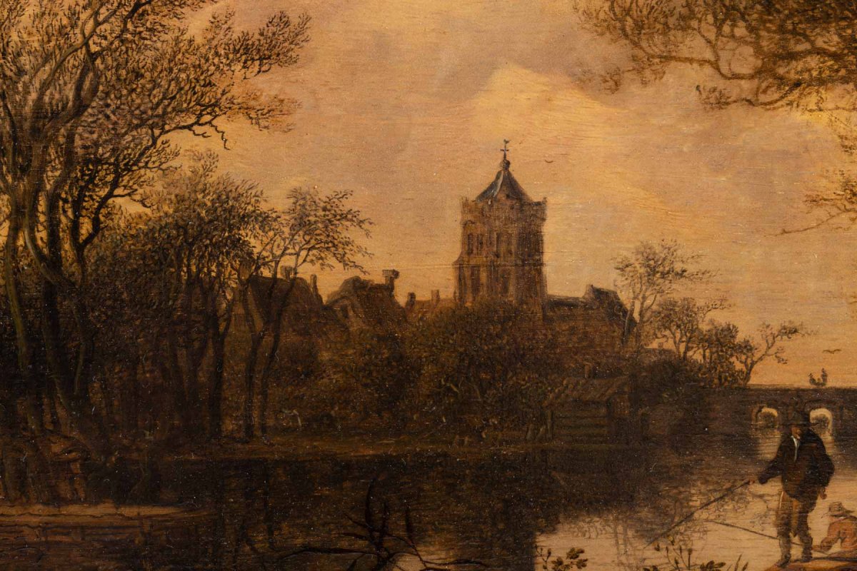 Anthony Jansz Van der Croos (1606, 1662)-  Les pêcheurs à l’orée d’un bourg- daté 1654.-photo-1