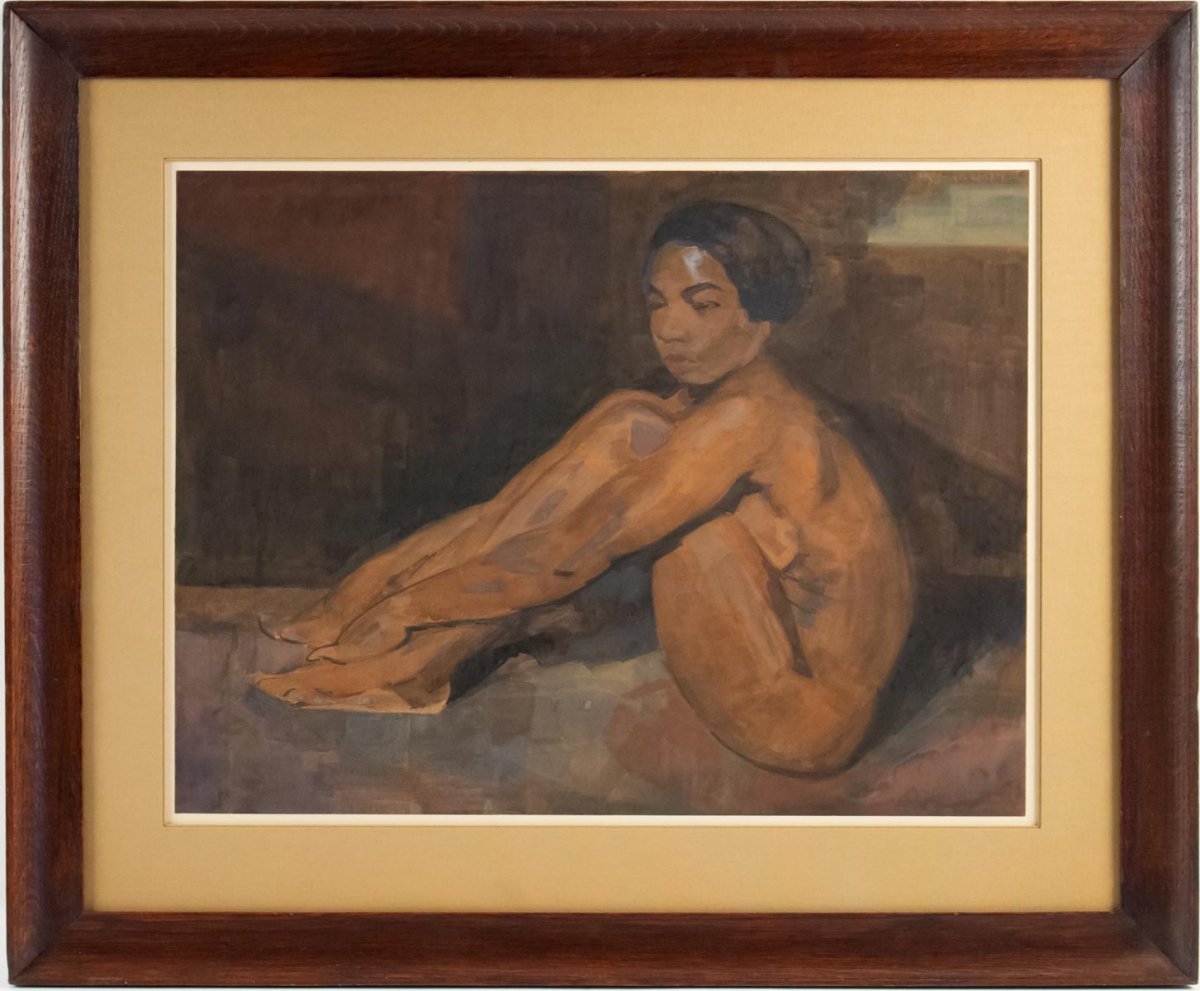 Iwan Cerf  (1883 –1963) Belge -«Femme indo-chinoise nue assise. », Daté 1929-photo-2