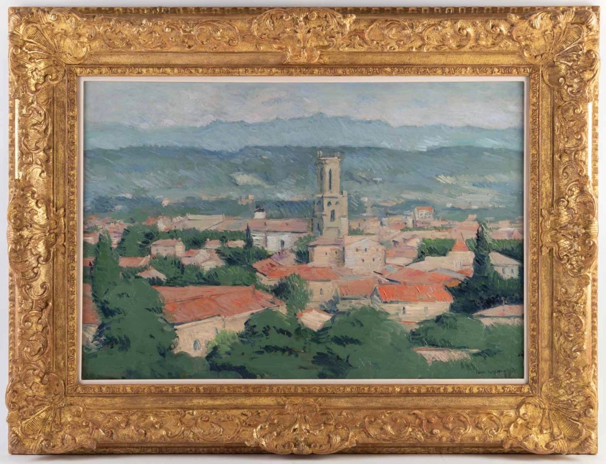Casimir REYMOND  (1893, 1969)  Suisse- Vue de l’atelier de Cézanne- Aix-en- Provence- cathédrale Saint-Sauveur - Daté 1937-photo-2