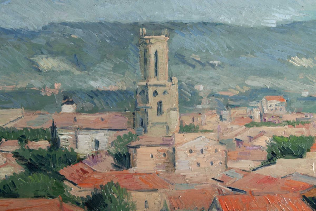 Casimir REYMOND  (1893, 1969)  Suisse- Vue de l’atelier de Cézanne- Aix-en- Provence- cathédrale Saint-Sauveur - Daté 1937-photo-3