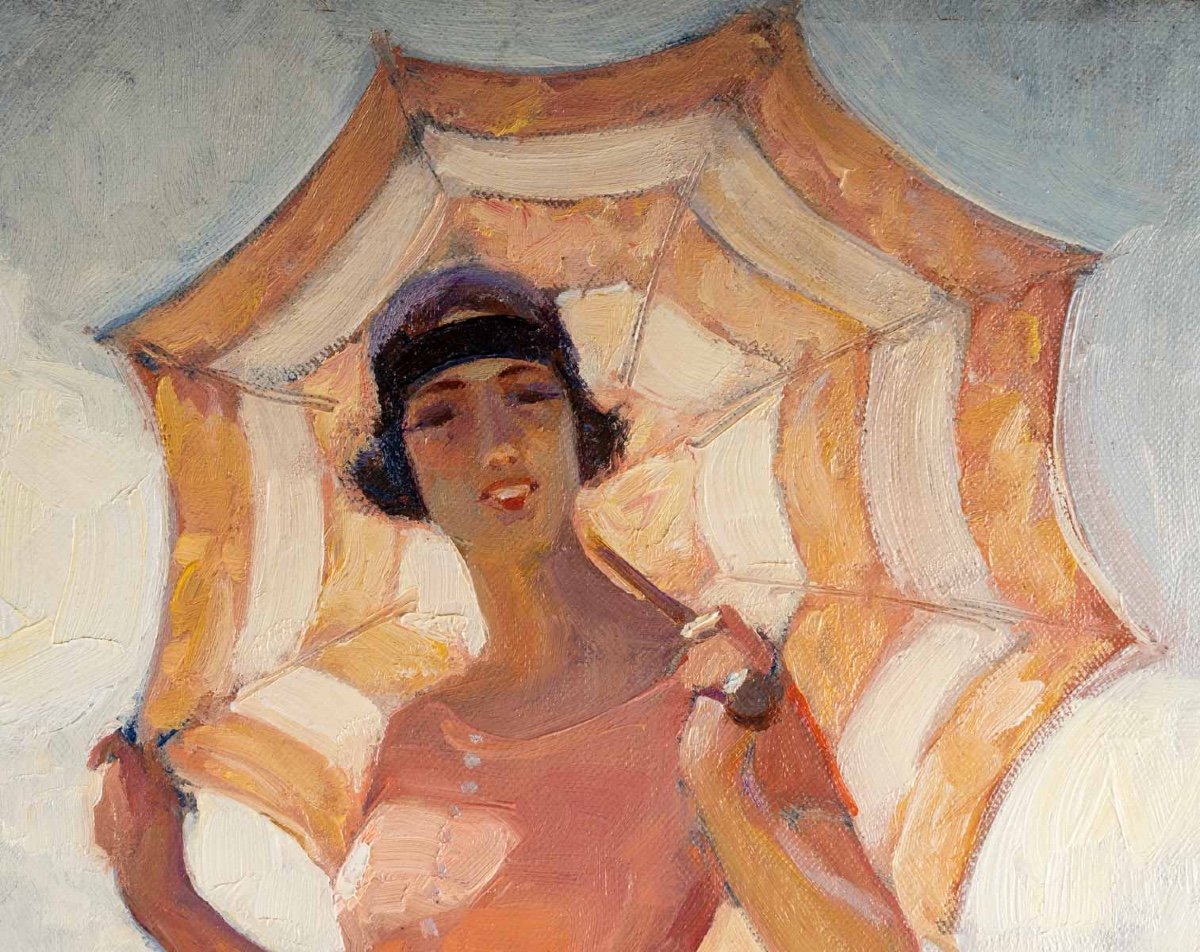 Charley Garry (1891, 1973)- Femme à l’ombrelle - Daté 1921.-photo-3