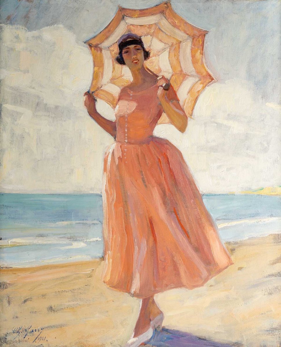 Charley Garry (1891, 1973)- Femme à l’ombrelle - Daté 1921.