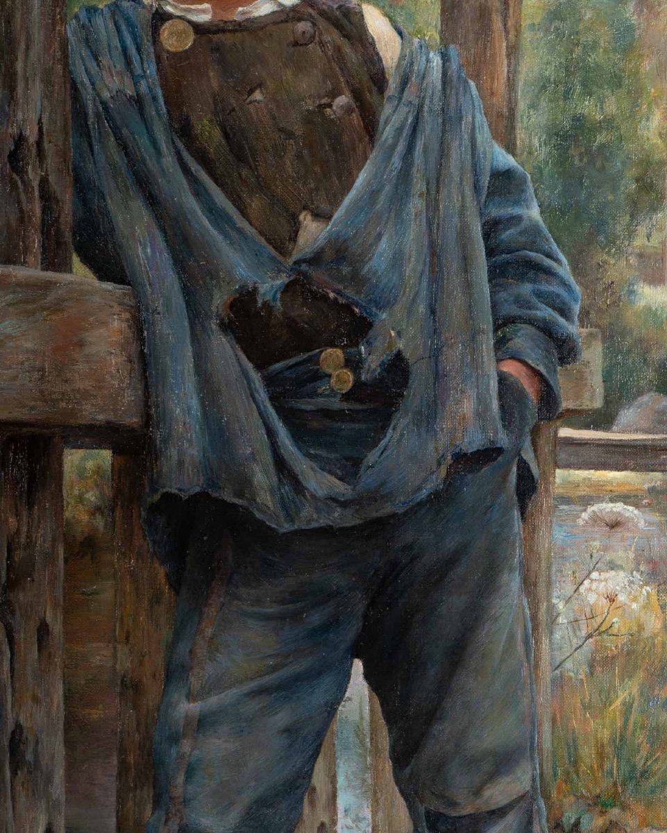 Christian DE MARINITSCH (1868-1954)- Jeune breton sur un ponton de moulin -Pont Aven .-photo-1