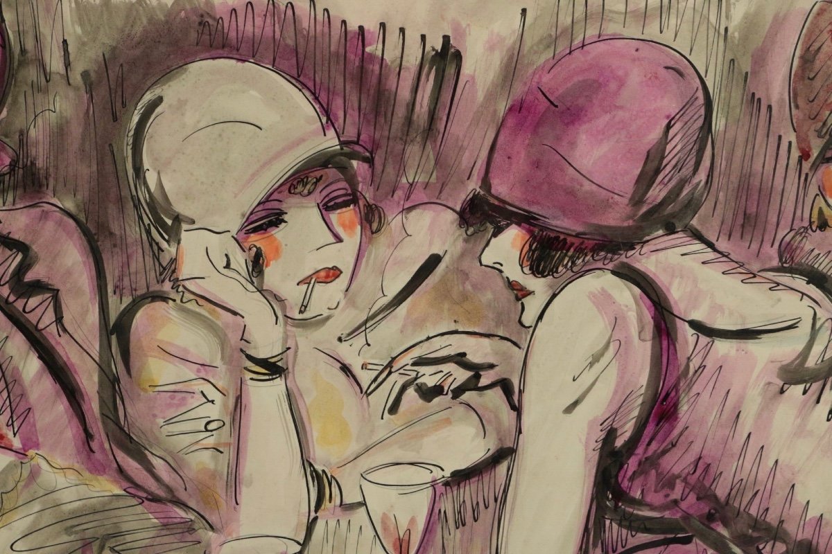 Eller (lucien Roudier Dit) (1894 - 1940) Painter From The Roaring Twenties-bar Scene From The 1920s.-photo-3