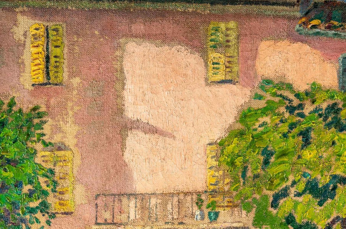 Guillaume ROGER  (1867, 1943) français-  La place ensoleillée à Saint Tropez- Circa 1910-1920-photo-1