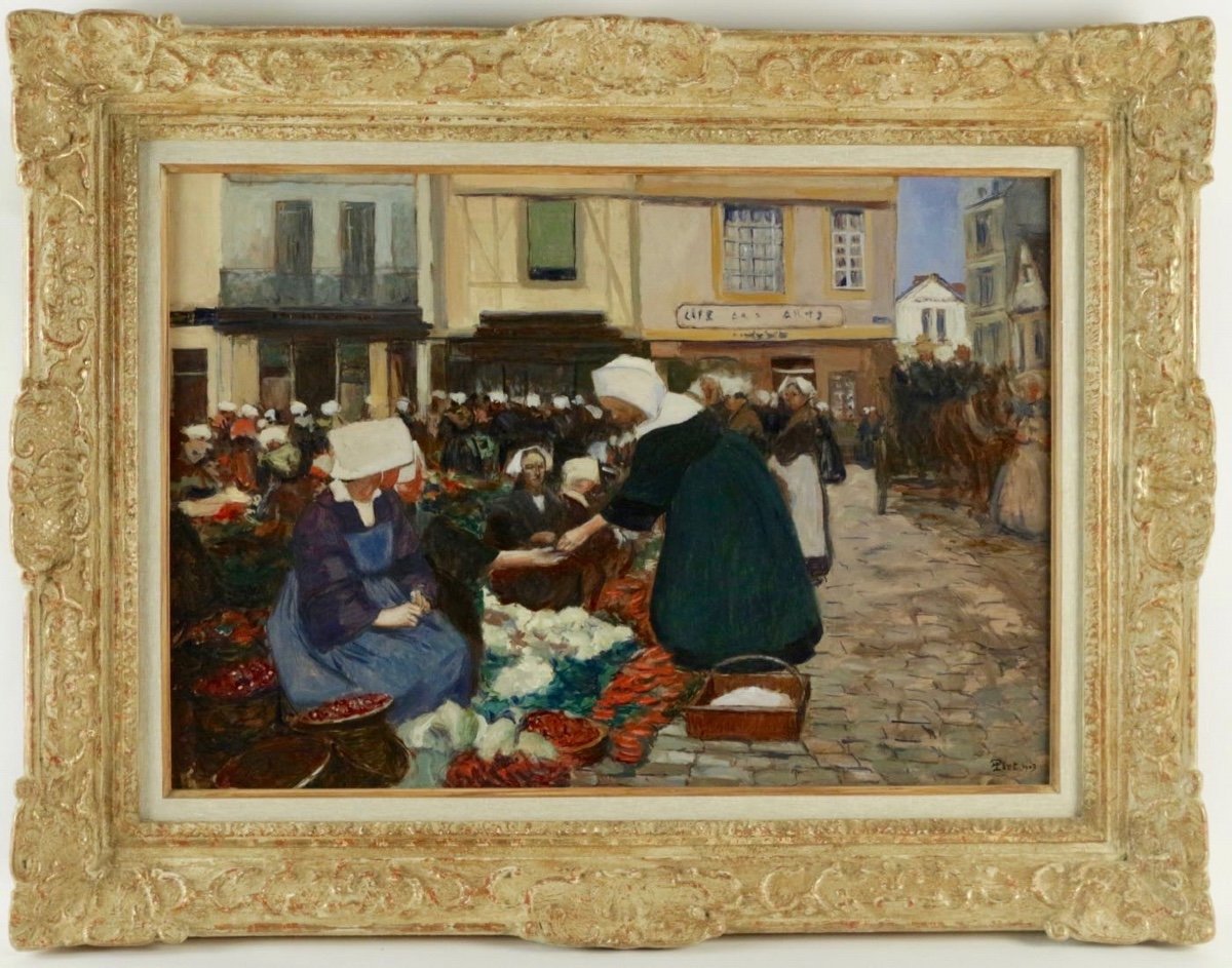 Fernand PIET  (Paris, 1869 – Paris, 1942) - «  Vannes - La place du marché » 1903.-photo-2