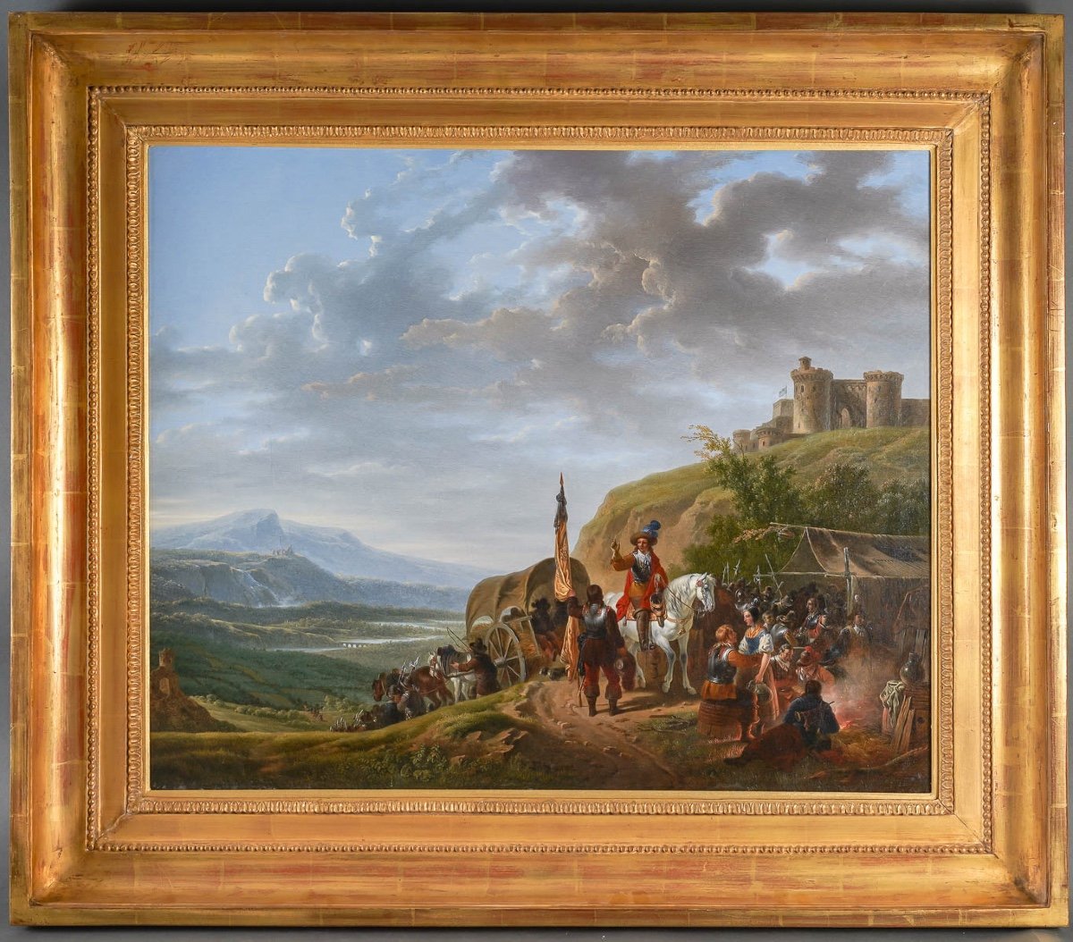 Adolphe ROEHN (1780, 1867) - Bivouac de militaires devant un château - Circa 1820.-photo-2