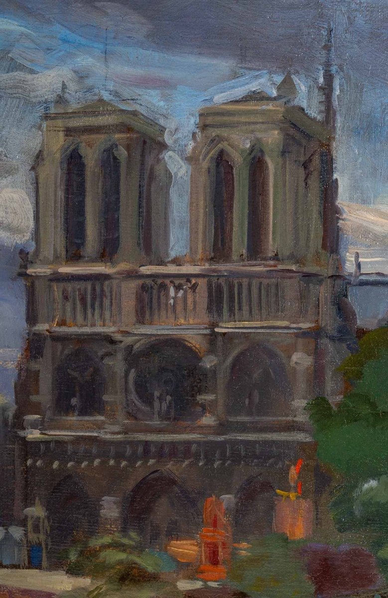 Jules Léon Flandrin (1871 - 1947) - Notre-dame De Paris, Circa 1920.-photo-3