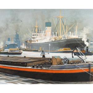 Sandy HOOK (1879 -1960 ) Peintre officiel de la Marine -  Anvers - Vue Des Docks.