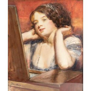 Joseph Marius Jean AVY  (1871 – 1939 ) - Femme au miroir .