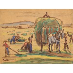 Jean Peské (1870 - 1949) - Haymaking Scene.