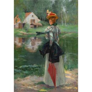 Paul Pascal (1867 - 1945) Elegant Woman At The Water's Edge, Circa 1895
