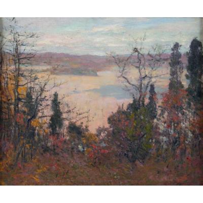 Robert Vonnoh (1858, 1933) American- Fall Landscape In Connecticut- Dated 1912.