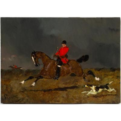 René PRINCETEAU (1843, 1914) français - Scène de chasse à courre.