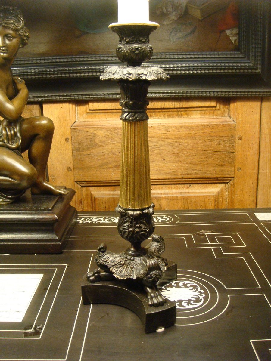 Pair Of Candlesticks In Bronze Lamps-photo-3