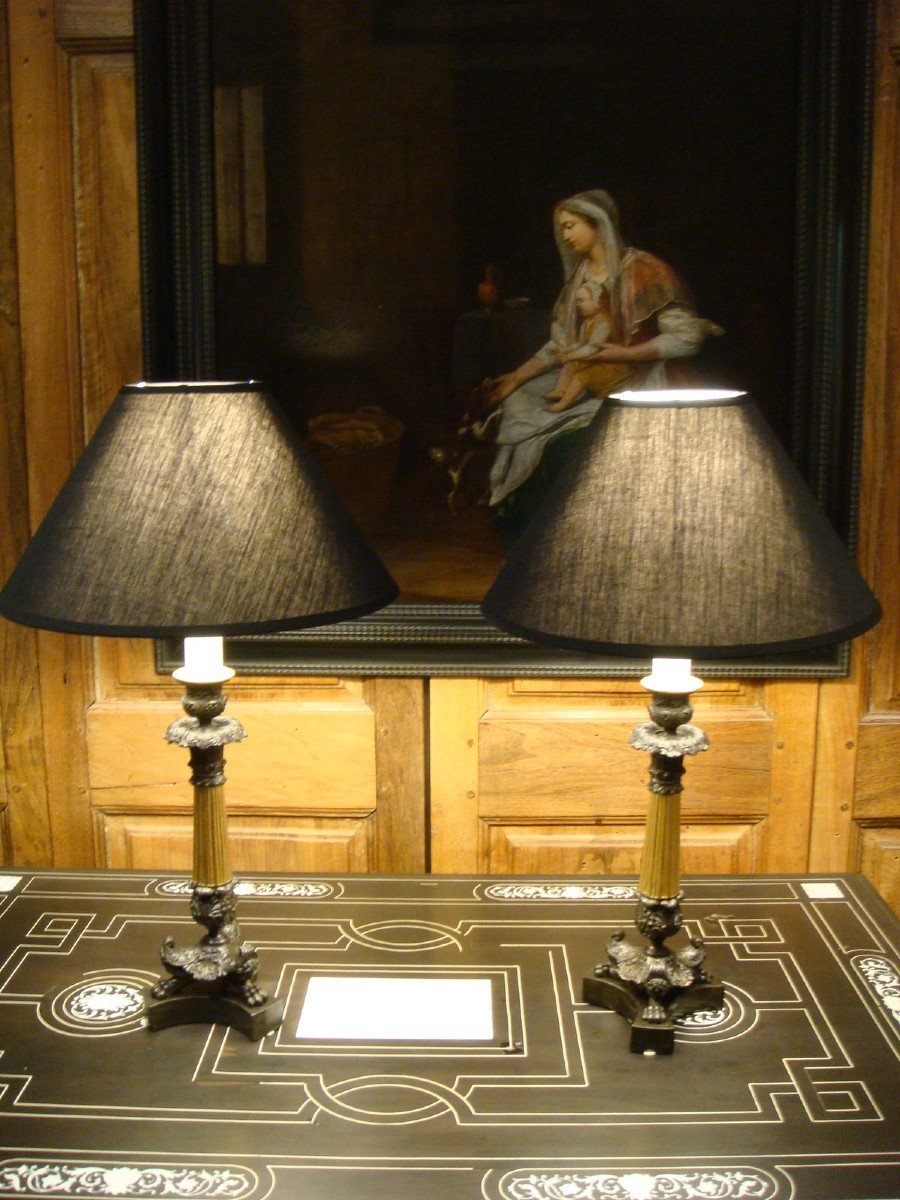Pair Of Candlesticks In Bronze Lamps-photo-8