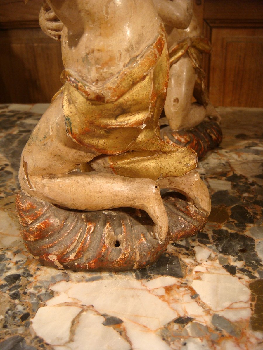Small Sculpture Angels In Polychrome Wood Epoque XVIII-photo-6