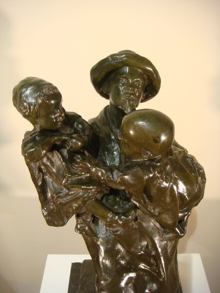 Sculpture En Bronze Homme Et Ses Enfants Léonardo Bistolfi-photo-2