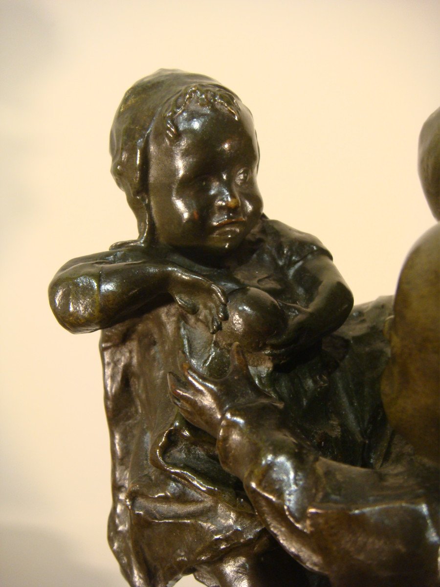 Sculpture En Bronze Homme Et Ses Enfants Léonardo Bistolfi-photo-1