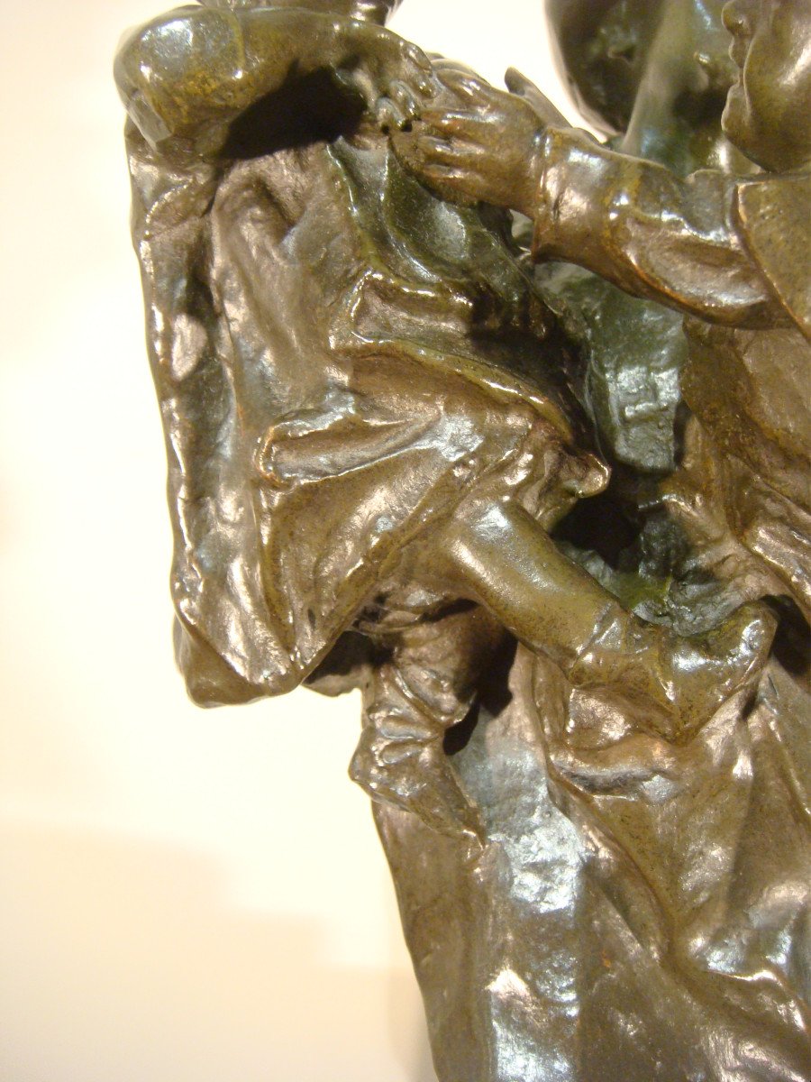 Sculpture En Bronze Homme Et Ses Enfants Léonardo Bistolfi-photo-5