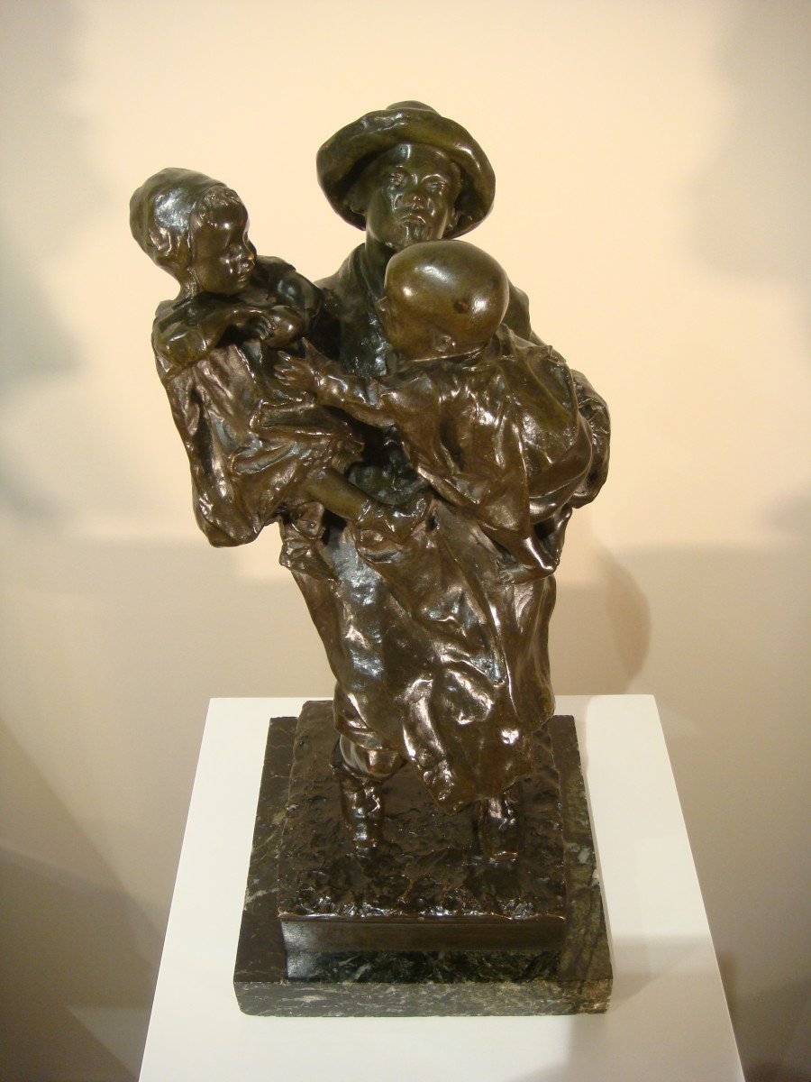 Sculpture En Bronze Homme Et Ses Enfants Léonardo Bistolfi-photo-8