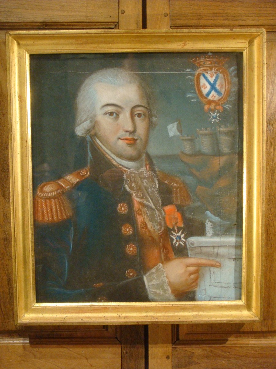 Tableau Portrait d'Officier Pastel Armorié - Epoque XVIII ème -photo-8