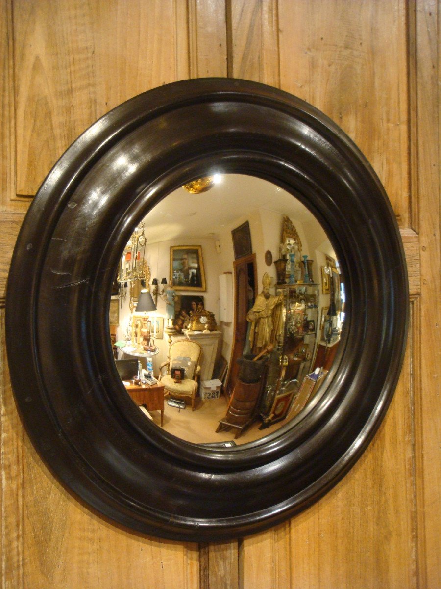 Large Domed Mirror In Blackened Wood-photo-3