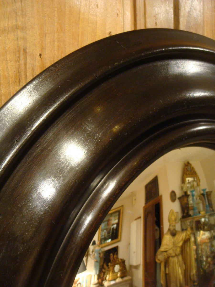Large Domed Mirror In Blackened Wood-photo-1