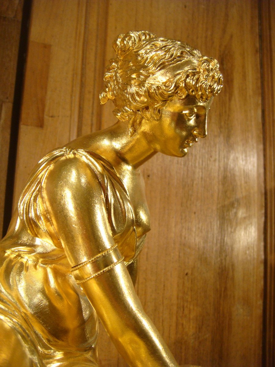 Bronze Pendulum "nymph With The Shell" Empire Restoration Period-photo-4