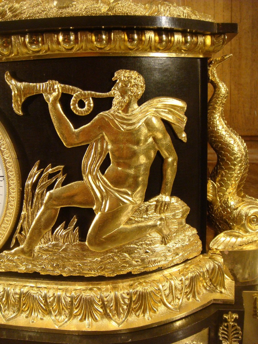Bronze Pendulum "nymph With The Shell" Empire Restoration Period-photo-2