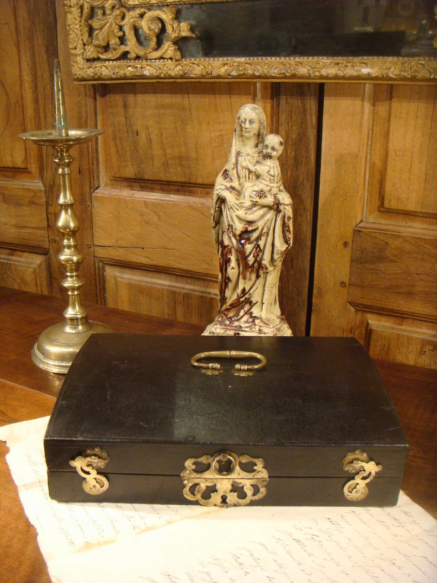 Coffret De Voyage A Ecriture En Cuir Gaine Epoque Louis XIV
