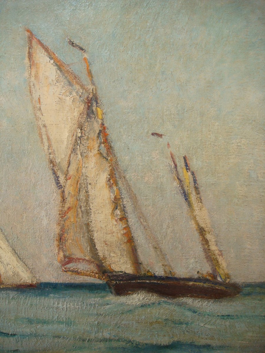 Tableau Marine Huile Sur Toile Voiliers André Wilder 1923-photo-4