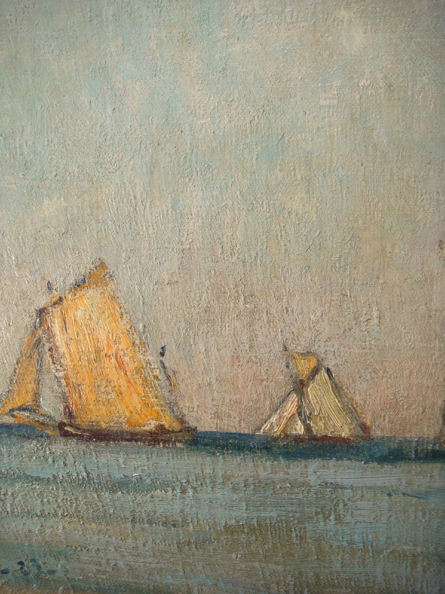 Tableau Marine Huile Sur Toile Voiliers André Wilder 1923-photo-2