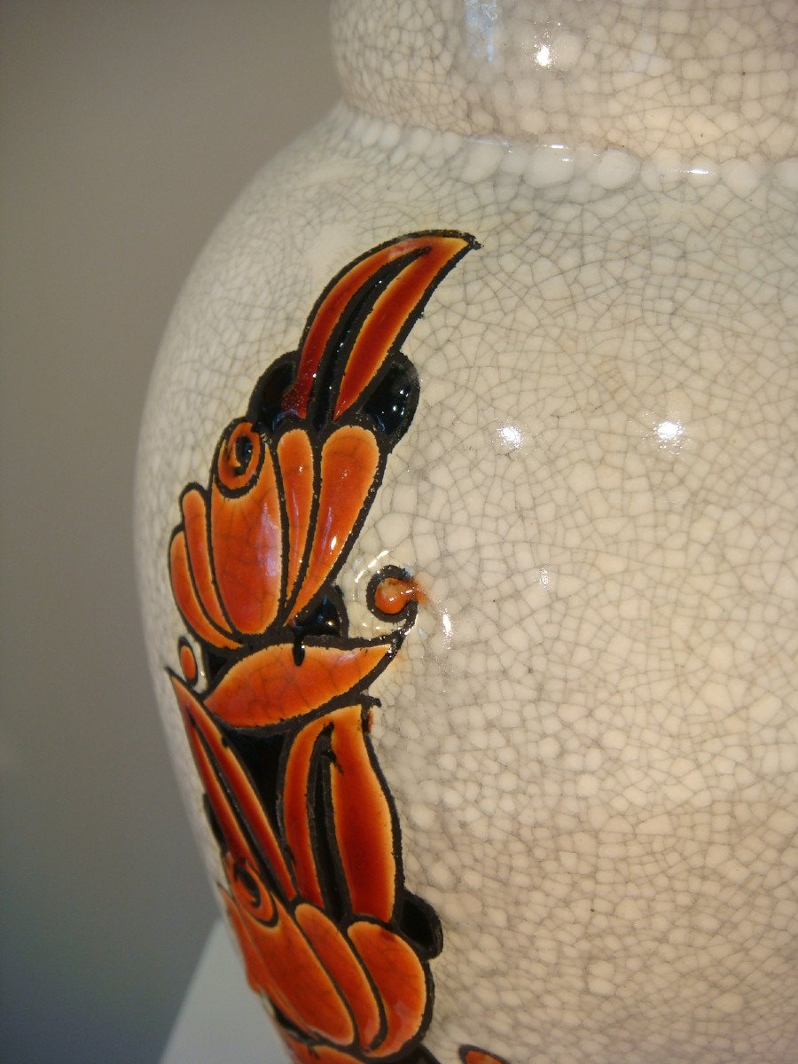 Craquele Vase Eggshell Art Deco Boch Frères La Louvière-photo-3