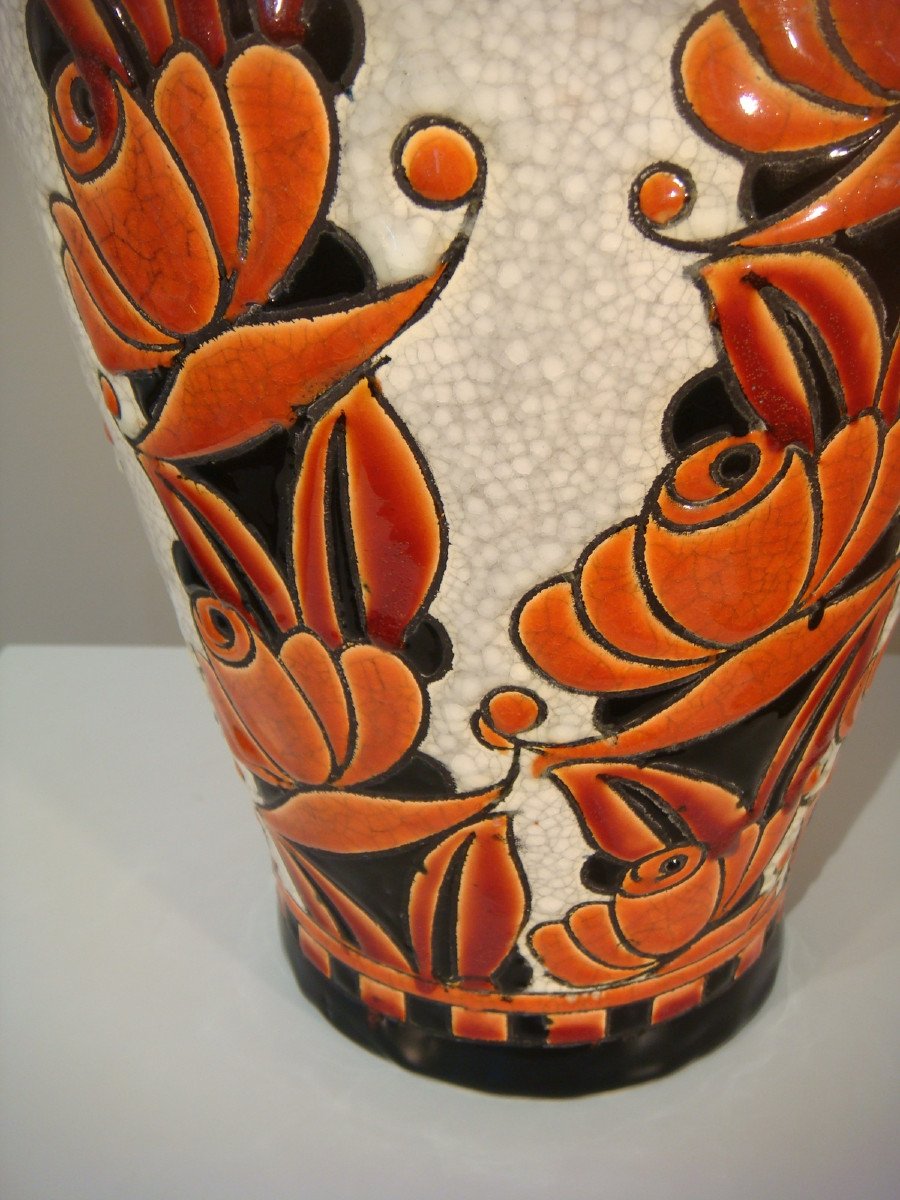 Craquele Vase Eggshell Art Deco Boch Frères La Louvière-photo-4