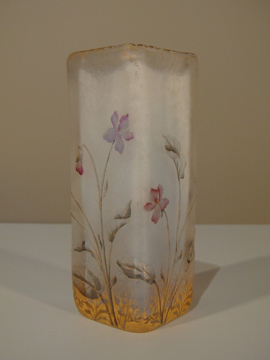 Small Daum Nancy Vase Decorated With Violets Art Nouveau Period